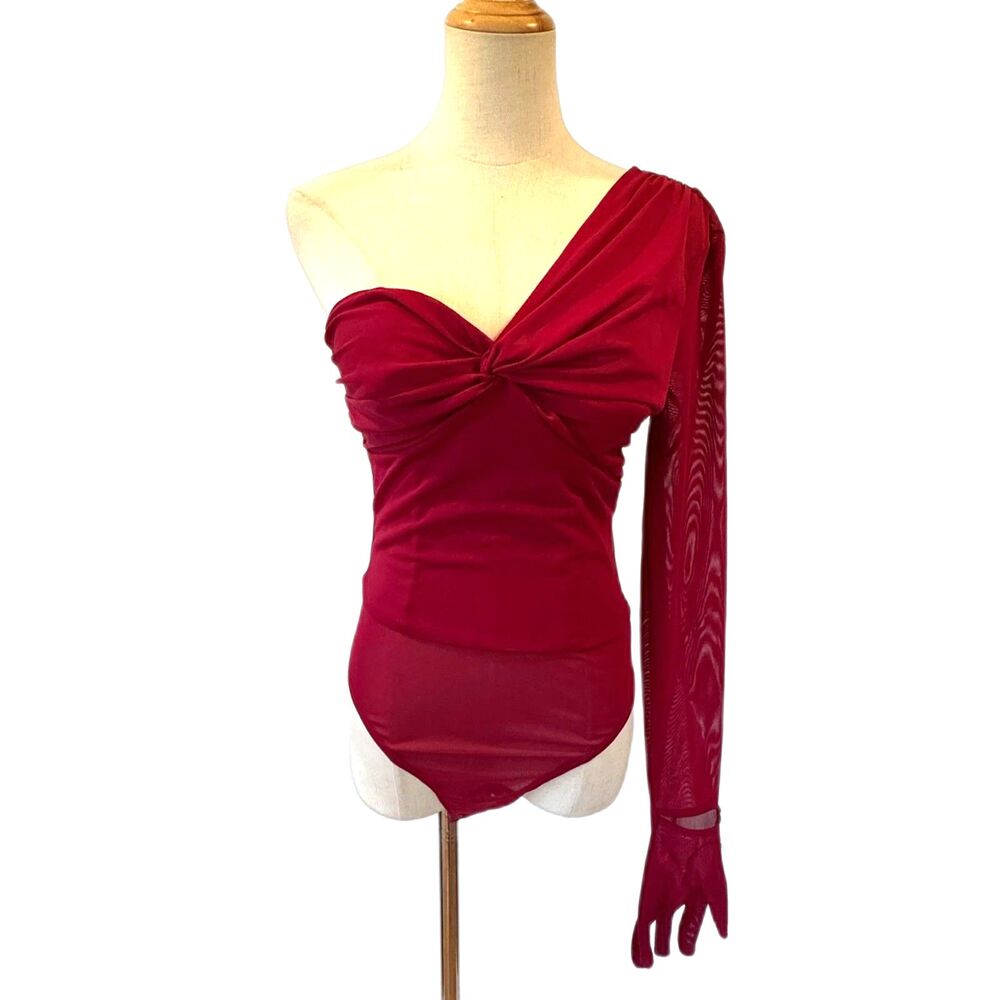 Michael Costello Red One-Shoulder Bodysuit - Picture 2 of 8